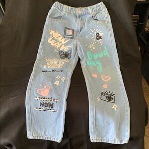 SHEIN Blue and Pink Artistic Jeans